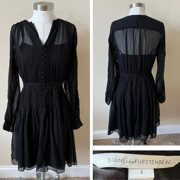 Diane Von Furstenberg Black Silk Button Front Mini Dress 26063 - Picture 1 of 13